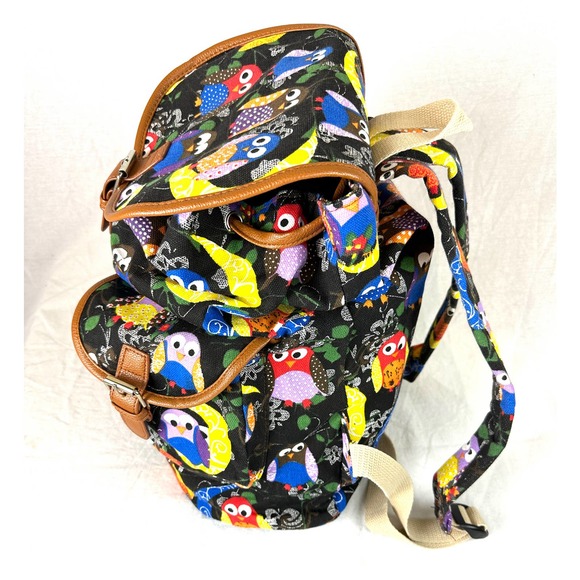 Canvas Owl Backpack Magnetic Snap Closures Padded Adjustable Shoulder Straps - Picture 3 of 9